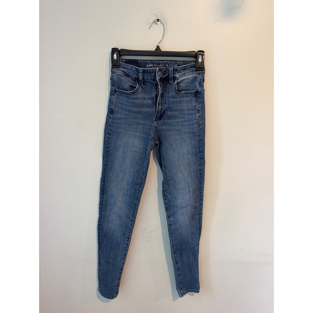 American Eagle Super Stretch Skinny Jeans Medium Wash High Rise Denim Size 0 Reg